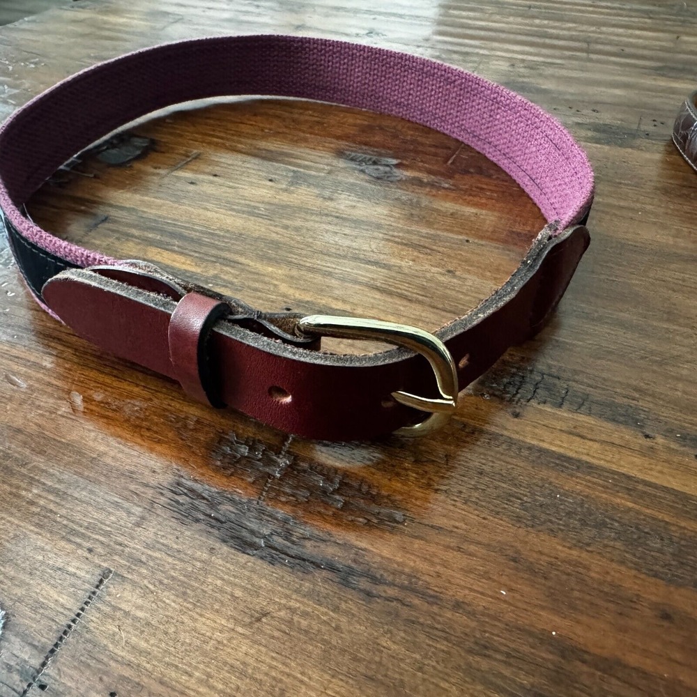 Cape Cod Belt "E" Eldridge Design Black‎ with Leather Accent & Brass Buckle 29"